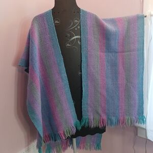 VINTAGE Manos Del Uruguay Virgin Wool V-neck Open Front Blanket Wrap NWT Sz M
